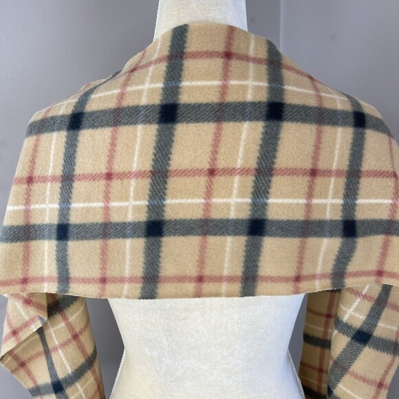 Plaid Cashmere Beige Fringe Scarf 58” x 10” Inches - Picture 6 of 7